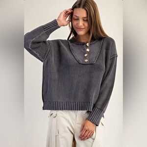 Half Button Front Long Sleeve Knit Pullover